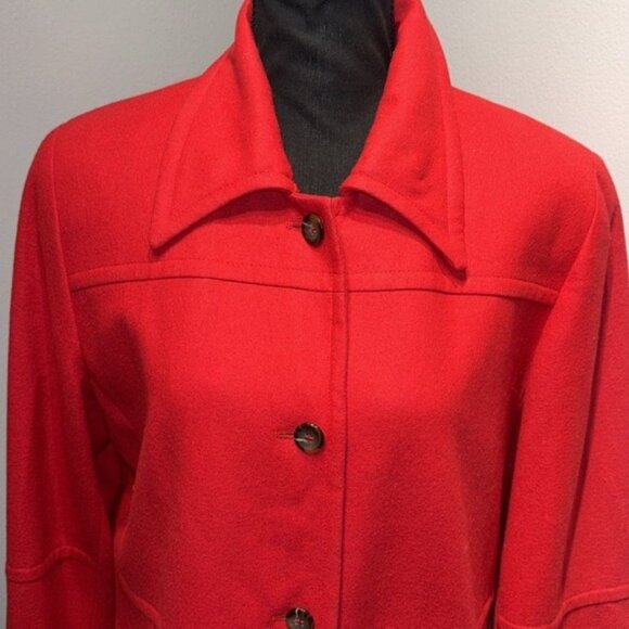 Harve Bernard Red Wool Blend Pea Coat Sz10P Career Old Money Preppy - Picture 2 of 13